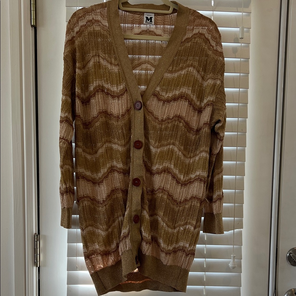 Missoni Wave-Pattern Button Cardigan in Tan and Cream